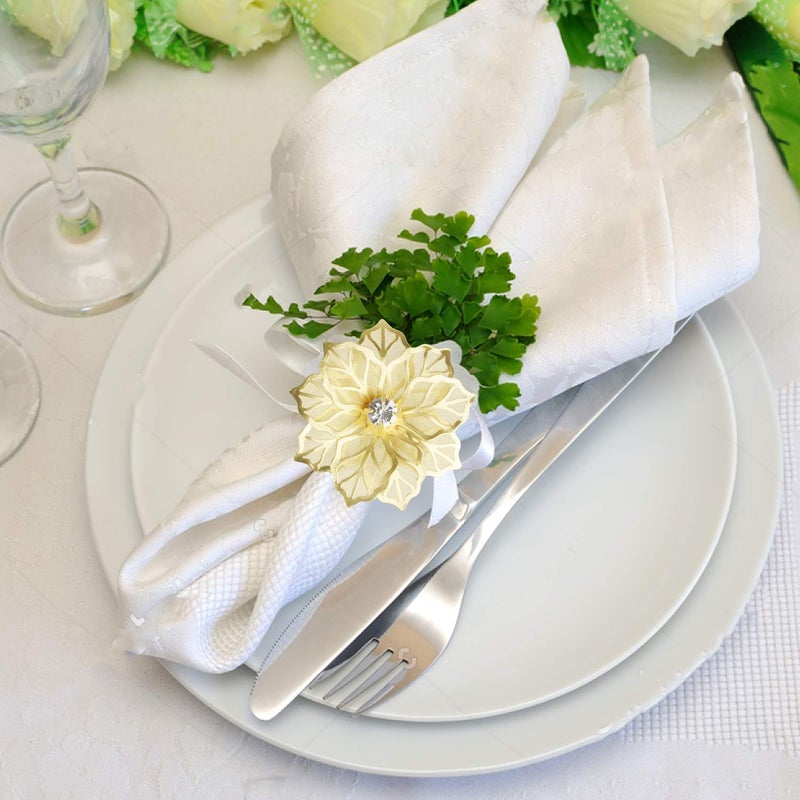 Picowe Set of 12 Alloy Napkin Rings with Hollow Out Flower Napkin Ring Holders for Wedding Party Holiday Banquet Christmas Dinner Delicate Serviette Buckles Decor Favor (Gold) - Image 4
