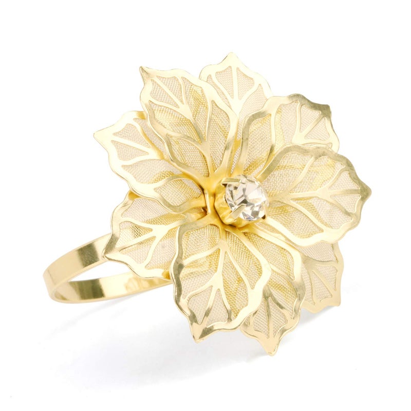 Picowe Set of 12 Alloy Napkin Rings with Hollow Out Flower Napkin Ring Holders for Wedding Party Holiday Banquet Christmas Dinner Delicate Serviette Buckles Decor Favor (Gold) - Image 1