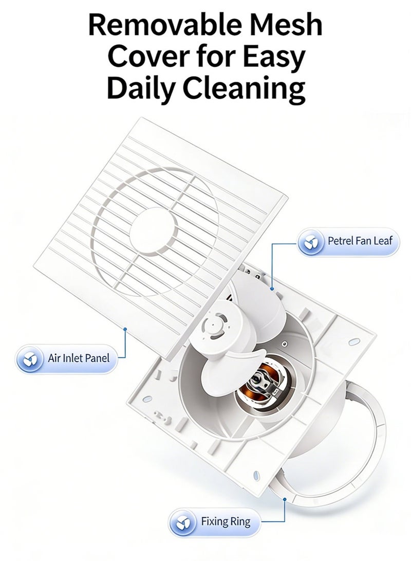 سيسلي مروحة شفط جدارية مقاس 6 بوصات، عالية السرعة، تدفق هواء قوي، منخفضة الضوضاء، لشفط الدخان في المطبخ والحمام، بقوة 30 واط - Image 3