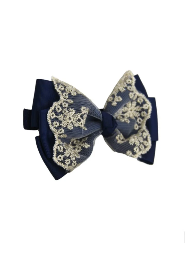 Bambimici Bambimici - Aaliyah Socks & Cute Ribbon Big Bow Headband Set - Navy Blue