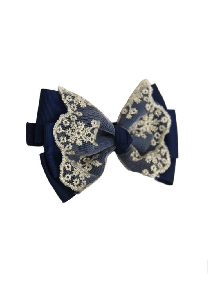 Bambimici Aaliyah Socks & Cute Ribbon Big Bow Headband Set Navy Blue - Image 3