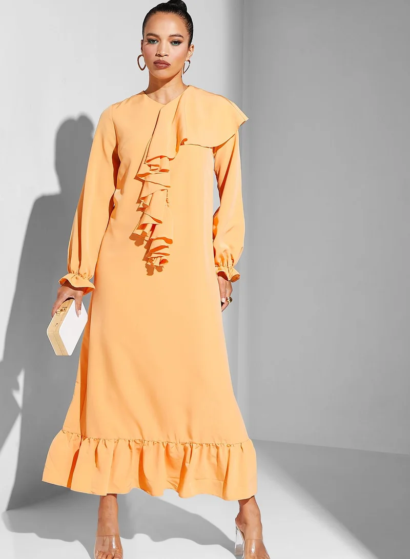 Namshi x Modanisa Ruffled Chiffon Maxi Dress