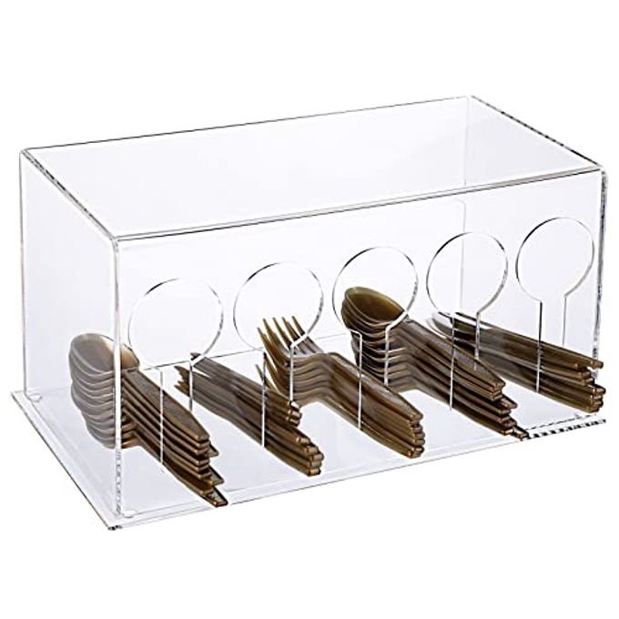 Vesici Plastic Utensil Dispenser Acrylic Utensil Dispenser Silverware Organizer Holder for Kitchen and Restaurant(5 Compartment,Clear)