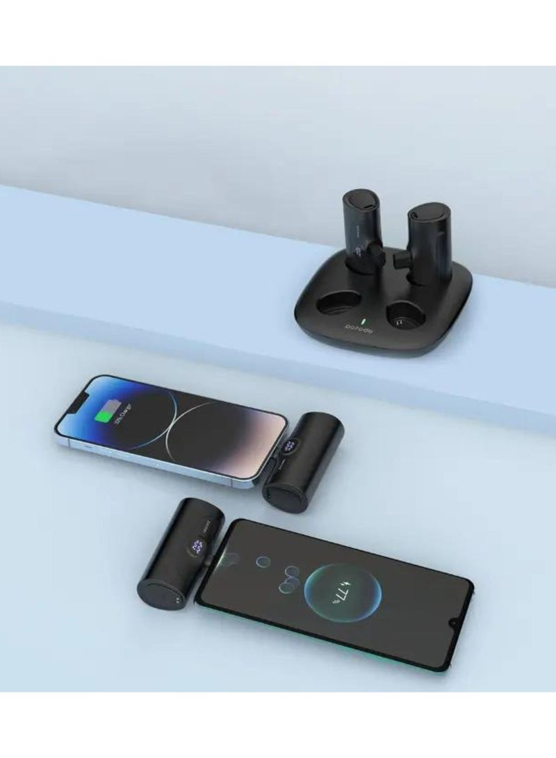 porodo 5000mAh 4 in 1 Power Bank Station with Dual Lightning and Type-C Integrated Connectors, 20W PD, Portable, Integrated Kickstand, LED Digital Display - Black - Image 3