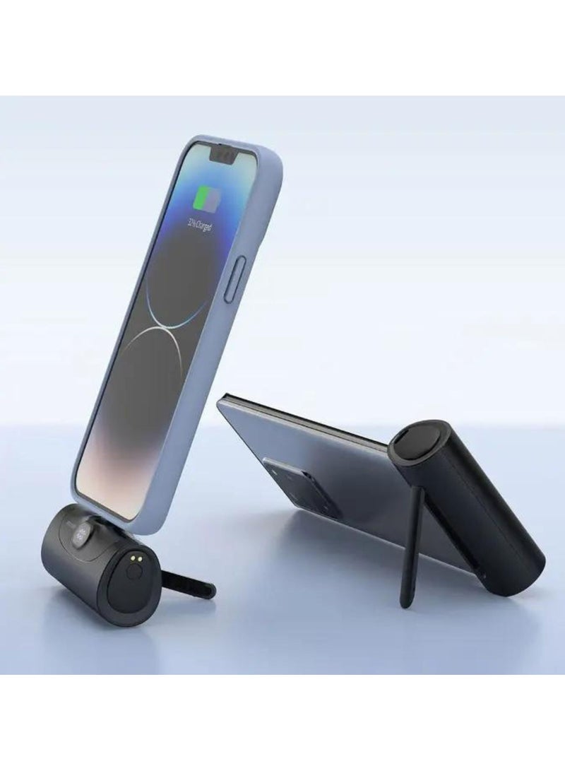 porodo 5000mAh 4 in 1 Power Bank Station with Dual Lightning and Type-C Integrated Connectors, 20W PD, Portable, Integrated Kickstand, LED Digital Display - Black - Image 5