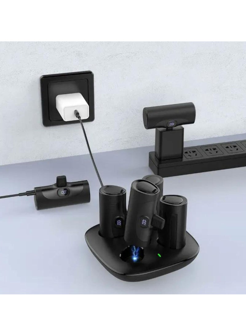 porodo 5000mAh 4 in 1 Power Bank Station with Dual Lightning and Type-C Integrated Connectors, 20W PD, Portable, Integrated Kickstand, LED Digital Display - Black - Image 4