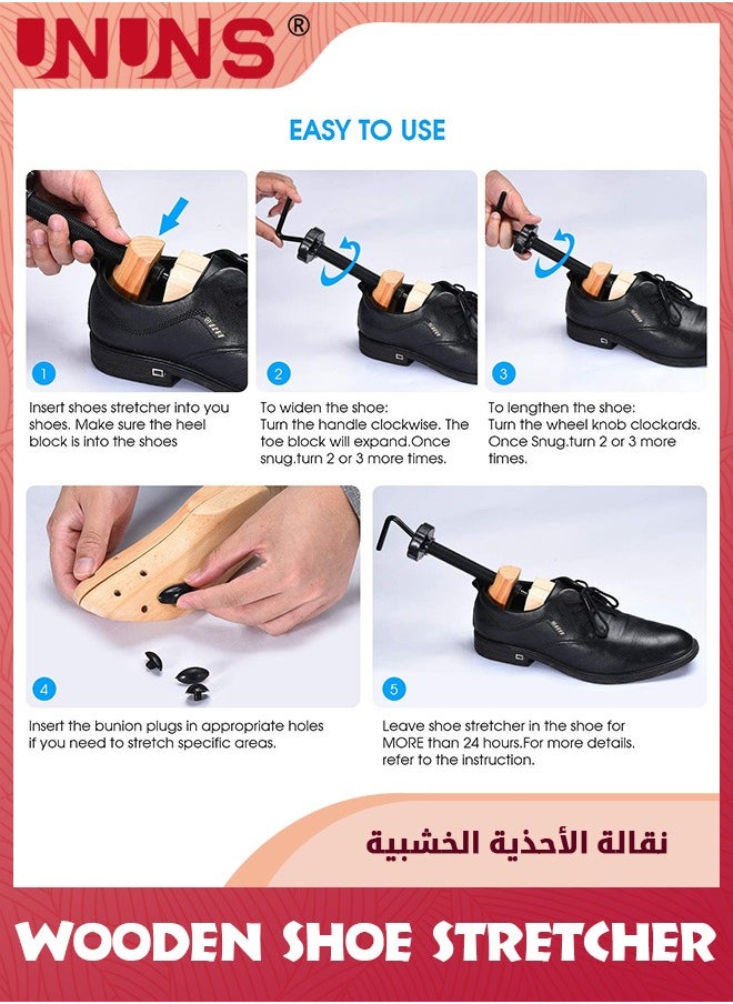 UNUNS Shoe Stretcher,1 Pair/2 Pcs Shoe Tree Stretcher,Women Men's Shoe Widener,Deluxe Wooden Shoe Tree Logy Expander,Adjustable Length And Width Shoe Tree For Wide Feet,Mall/Family Daily Use,Wood  - Image 5