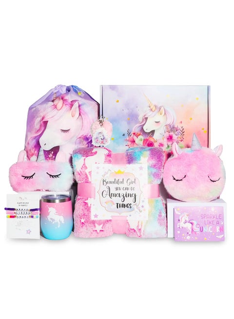 Unicorn Gift Set for Girls Unicorn Toys for Girls Birthday Parties Gift Box with Blanket Bag and Cups