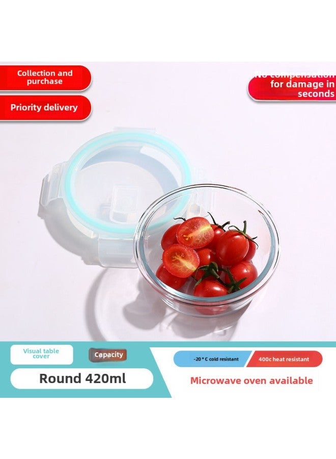 Glass Lunch Box With Lid Office Woven Heating Special Bowl Insulation Lunch Box Large Capacity Lunch Box Fresh-keeping Box-Specifications:Kun Cheng ∈ ☆ Visual Cover  Round 420ml-Color:Kun Chengˇ ]  - Image 1