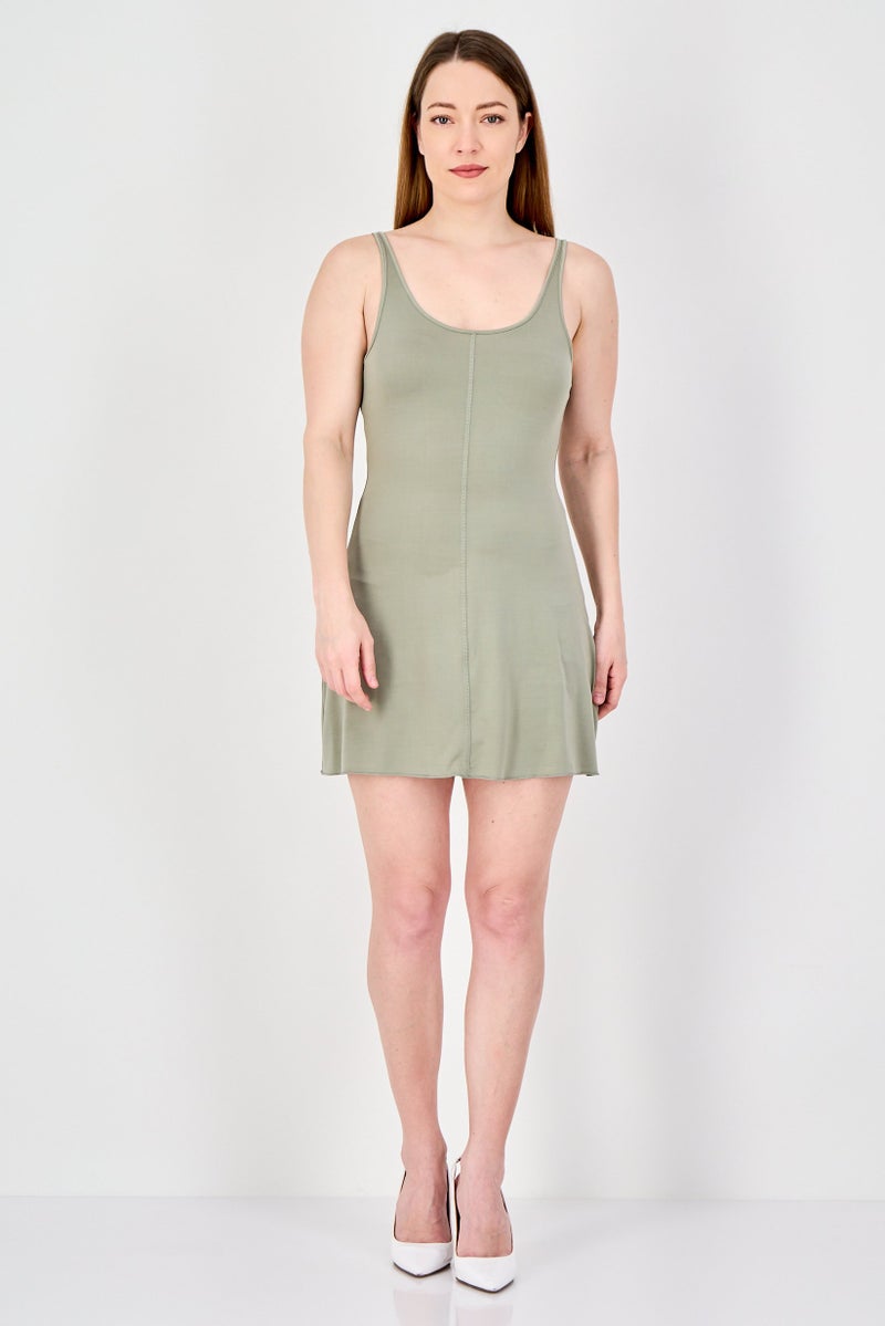 MONKI Women Plain Mini Dress,Olive - Image 4