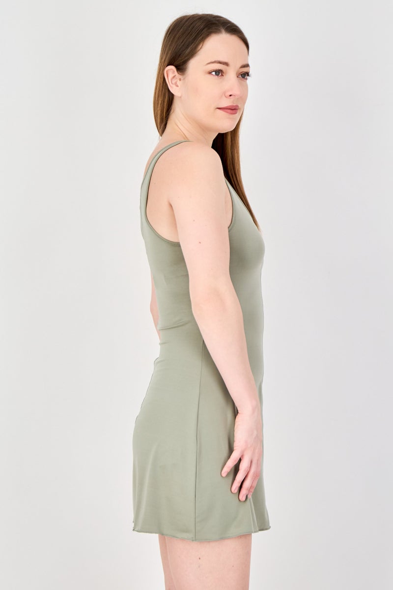 MONKI Women Plain Mini Dress,Olive - Image 2
