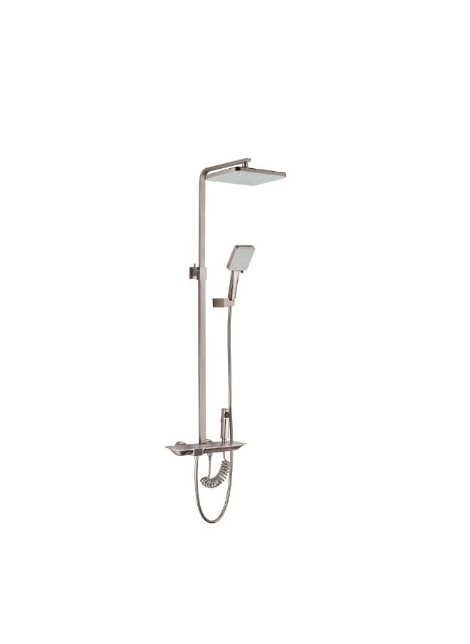 DANUBE HOME Milano Queen Plus Rain Shower - Brushed Nickel Solid Stainless Steel Pressure Balancing Showerhead Mixer Wall Mounted Rainfall Shower System For Bathroom With Handheld Shower - (38X30X135) Cm 