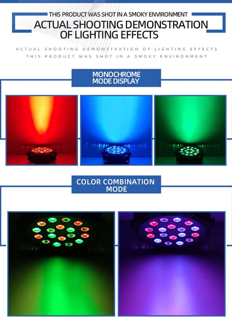 Yuwell 2 Pcs RGB Stage Lighting 18 LED Dj Par Lights Uplighting For Events Diverse Lighting Modes Supported DMX512 Sound Activated Master-Slave Auto-Run Mode RGB Disco Par Light For Wedding Party And Concert - Image 3