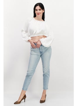 John Zack Women Regular Fit Crop Top Blouse, Cream  - Image 4
