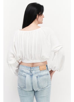 John Zack Women Regular Fit Crop Top Blouse, Cream  - Image 3