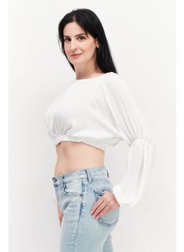 John Zack Women Regular Fit Crop Top Blouse, Cream  - Image 2