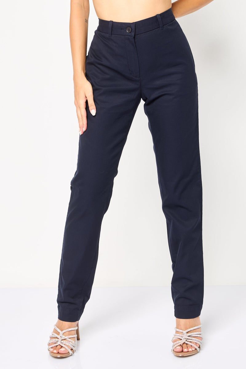 LACOSTE Women Regular Fit Solid Straight Leg Pants, Midnight - Image 1