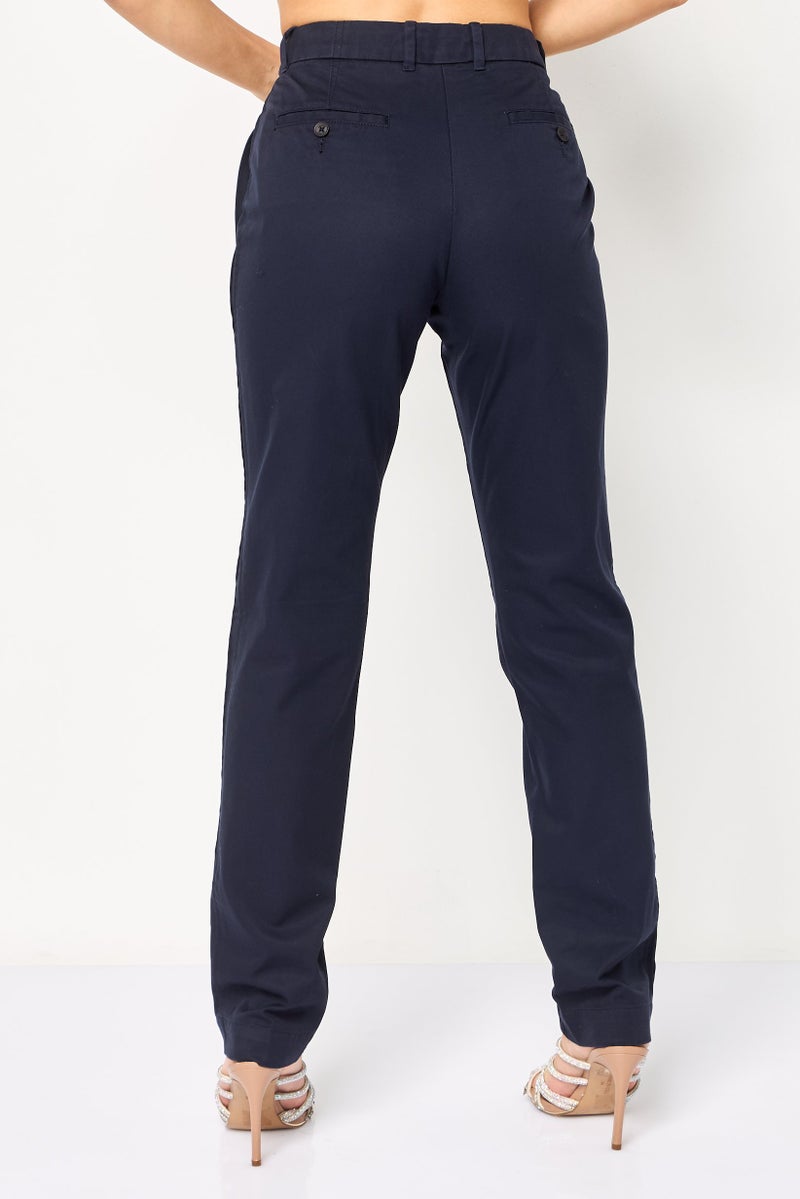 LACOSTE Women Regular Fit Solid Straight Leg Pants, Midnight - Image 4