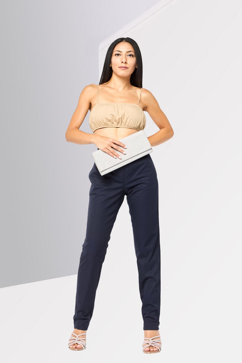 LACOSTE Women Regular Fit Solid Straight Leg Pants, Midnight - Image 2