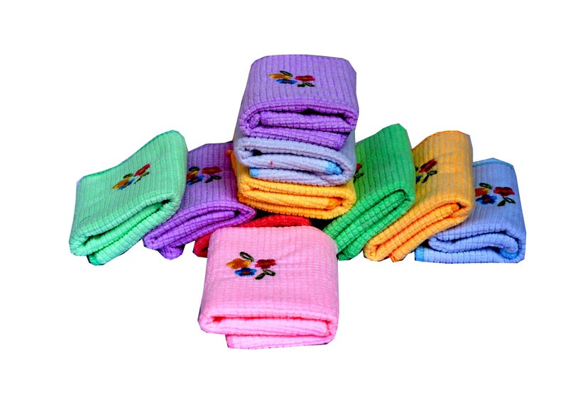 Space Fly Attractive Embroidery Girls & Women Good Look Cotton & Very Soft Hanky, Face Towels, Handkerchiefs, Set of 6 (Size : 26CM X 26CM) (Multi Color) - Image 3
