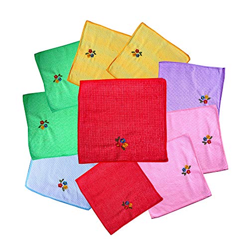 Space Fly Attractive Embroidery Girls & Women Good Look Cotton & Very Soft Hanky, Face Towels, Handkerchiefs, Set of 6 (Size : 26CM X 26CM) (Multi Color) - Image 4