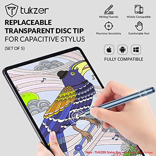 Tukzer Universal Replacement Disc Tips for Capacitive Stylus Pen| High Precision Round Shape 7mm Transparent Replaceable Tip for Mobile, Tablet, iPad, Touch Screen Devices, Writing, Drawing (Pack 5) - Image 2