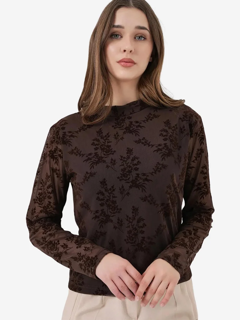 BIG DART BDART Flocked Print Crew Neck Blouse