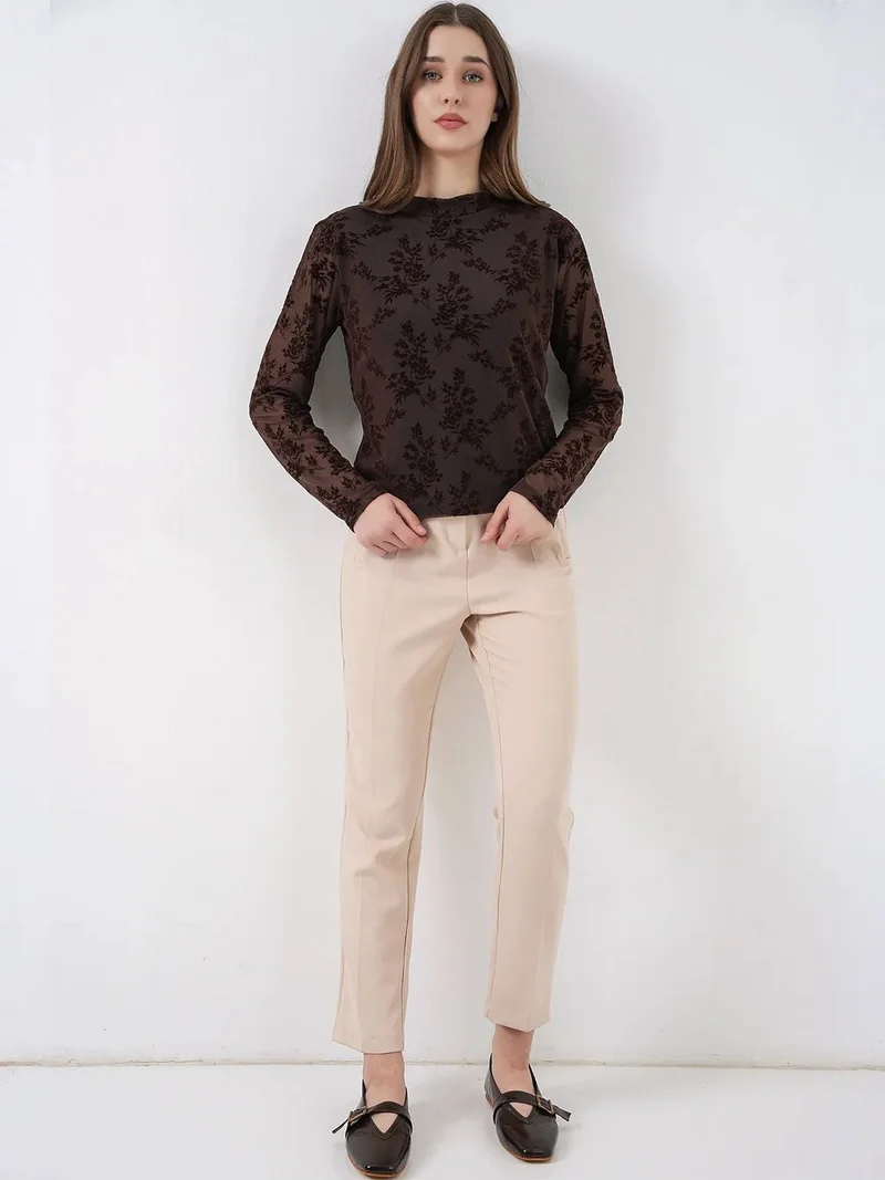 BIG DART BDART Flocked Print Crew Neck Blouse