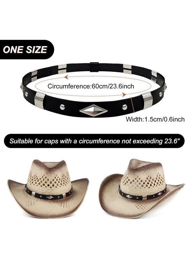 RainFlowwer - Hat Band For Cowboy Hat, Classic Elastic Hat Belt For Women Cowgirl Hat Fedora Panama Hat Black 23.6 Inch Circumference Nonadjustable - Image 1