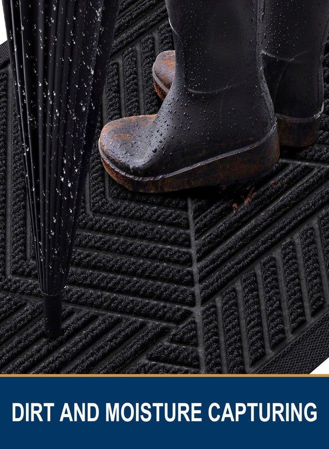 Smiry Front Door Mat Outside Entrance, Heavy Duty All-Season All-Weather Doormat, Trap Dirt and Moisture, Easy Clean Low Profile Natural Rubber Mats, Irregular Triangle (29x17, Black) - Image 3