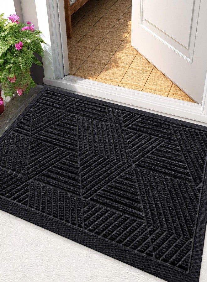 Smiry Front Door Mat Outside Entrance, Heavy Duty All-Season All-Weather Doormat, Trap Dirt and Moisture, Easy Clean Low Profile Natural Rubber Mats, Irregular Triangle (29x17, Black) - Image 1