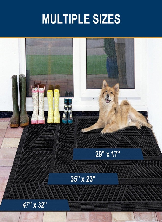 Smiry Front Door Mat Outside Entrance, Heavy Duty All-Season All-Weather Doormat, Trap Dirt and Moisture, Easy Clean Low Profile Natural Rubber Mats, Irregular Triangle (29x17, Black) - Image 2