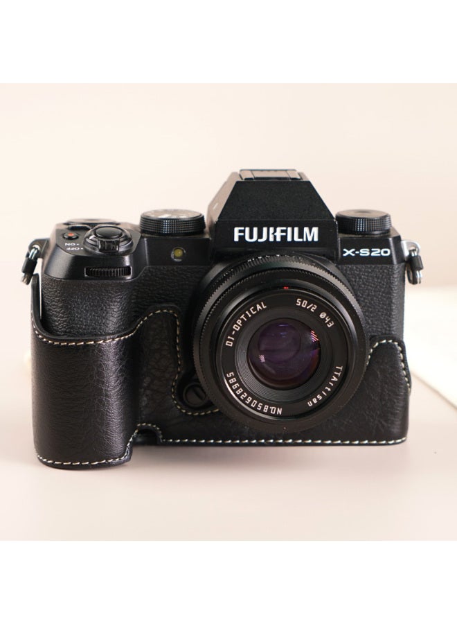 Suitable For Fuji XS20 Protective Case XT30 Second Generation Camera Bag XT5 Base XM5 Leather Case XT20/XS10 Case-Color:D: Xs20 Litchi Pattern Base [black] Comes With Tempered Film (excluding Hot Shoe Cover)  - Image 1