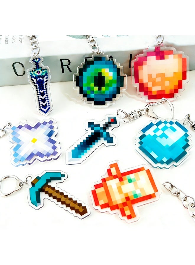 MINECRAFT Acrylic Keychain Set of 10 – High-Clarity Thick Acrylic Charms – Totem of Undying, Ender Pearl, Netherite Sword, Command Block – Game Accessories for Backpack Keys - Image 1