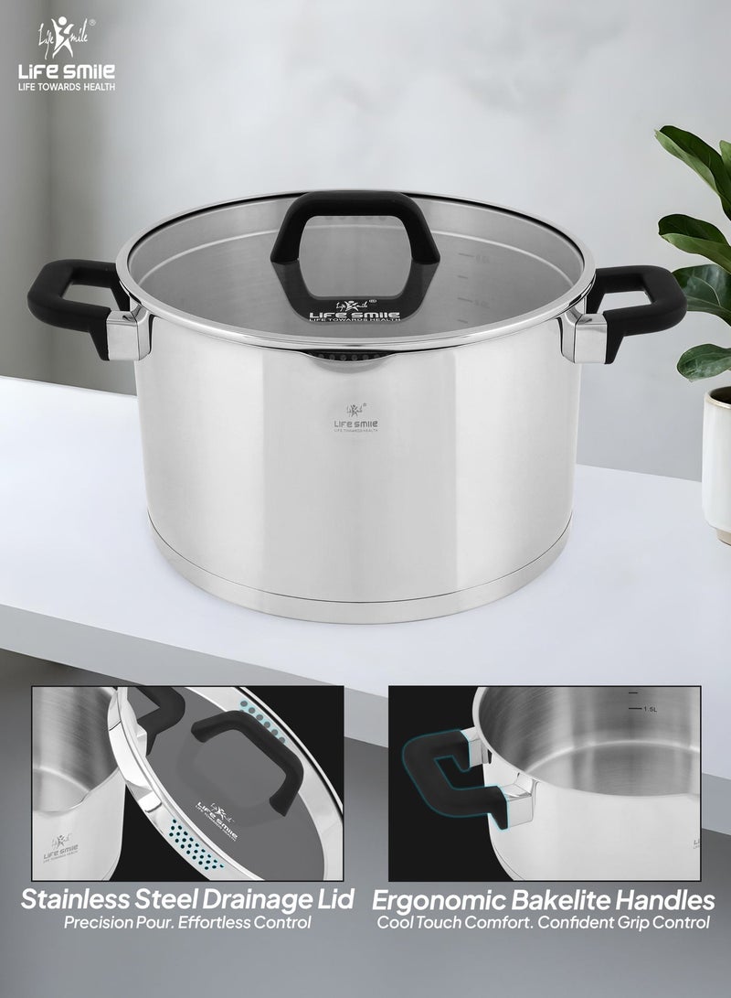 Life Smile Premium 18/10 Stainless Steel Cookware Set - Steel Pots and Pans Set Induction Kitchen Cooking Set Includes Casseroles 20/24/28cm ,Shallow Pot 24cm and Sauce Pan 16cm - Image 4