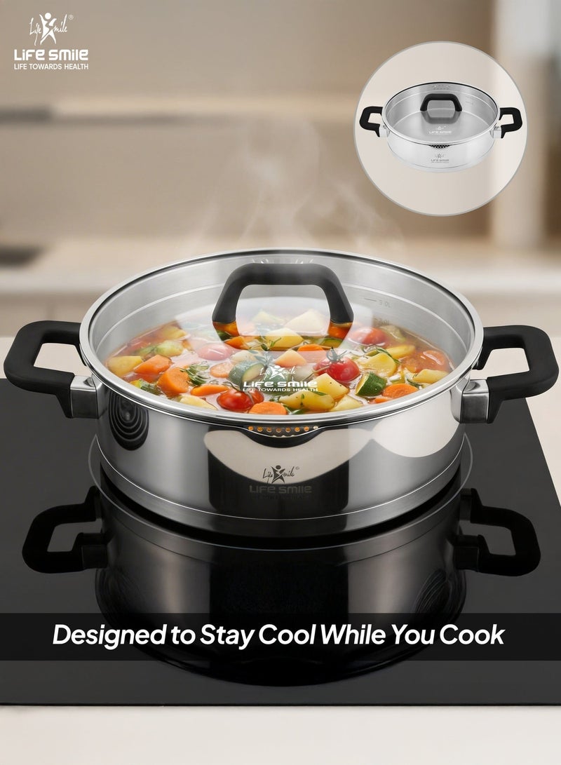 Life Smile Premium 18/10 Stainless Steel Cookware Set - Steel Pots and Pans Set Induction Kitchen Cooking Set Includes Casseroles 20/24/28cm ,Shallow Pot 24cm and Sauce Pan 16cm - Image 5