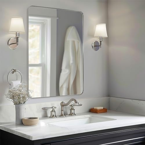 ANDY STAR 36x48Brushed Nickel Mirror for Bathroom Rounded Rectangle Bathroom Mirror Modern Metal Mirror in Premium Stainless Steel Frame 1Deep Set Design Hangs Horizontal Or Vertical
