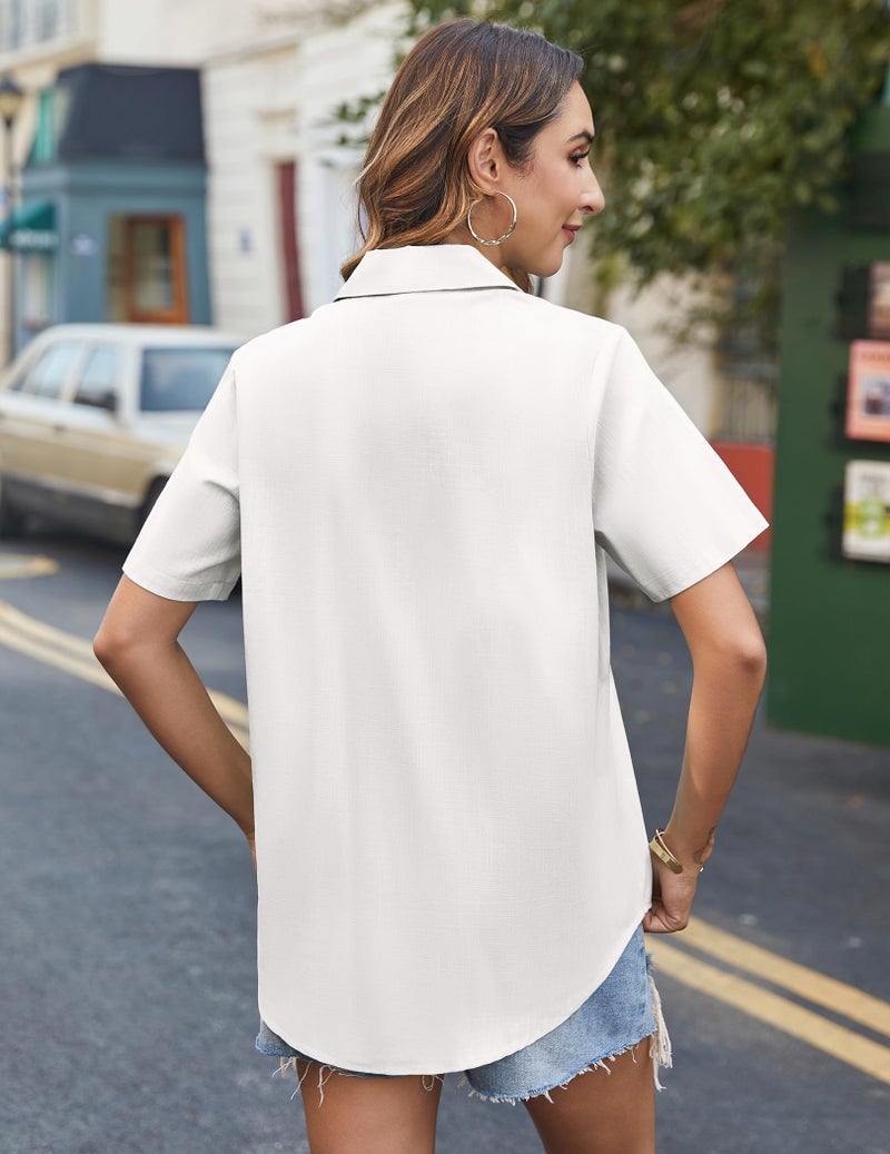 HOTOUCH Linen Shirts for Women Cotton Button Down Shirt Short Sleeve Loose Fit Collared Casual Work Blouse Tops - Image 5