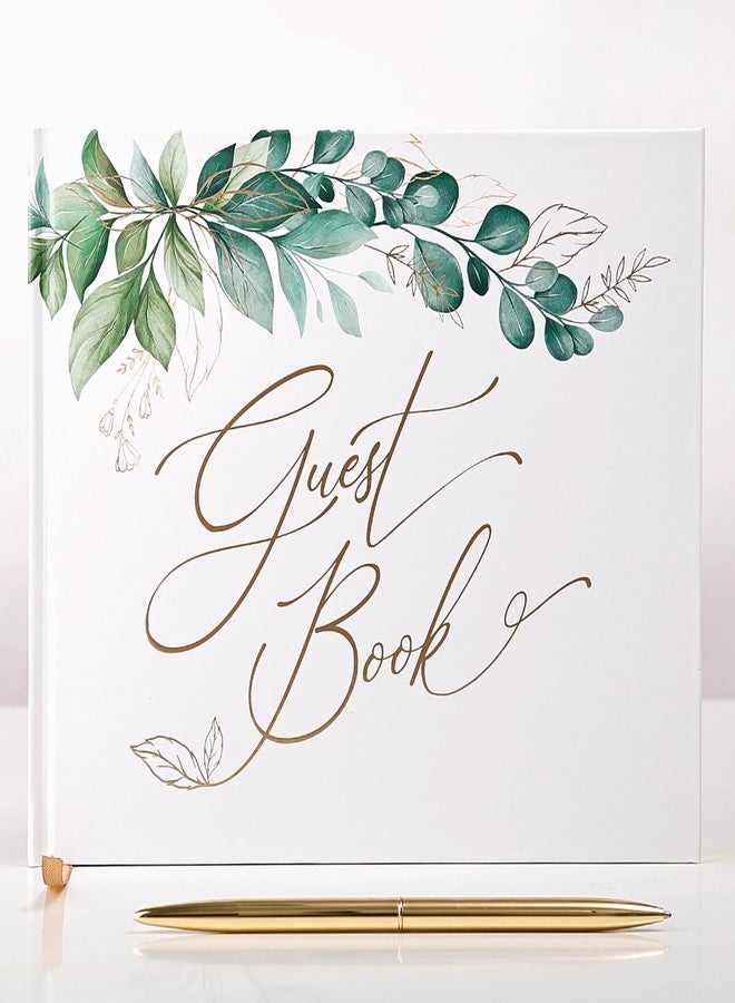Paper Play Gold Foil Greenery Wedding Guest Book 7 x 9 inches, Pen & Table Sign Included, Resgistry Sign in Book for Wedding, Bridal Shower, Baby Shower, Graduation, Birthday, Funeral, Anniversary or Reception - Image 1