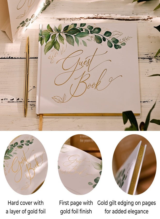 Paper Play Gold Foil Greenery Wedding Guest Book 7 x 9 inches, Pen & Table Sign Included, Resgistry Sign in Book for Wedding, Bridal Shower, Baby Shower, Graduation, Birthday, Funeral, Anniversary or Reception - Image 5