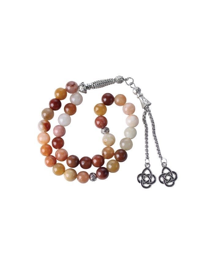 Fabienne Prayer Beads 33 Natural Stone Jinsi Jade Stone Tasbih 8mm with Gift Box and Metallic Tassel Ideal for Gift Ramadan Hajj Umrah Eid Pale Yellow - Image 2