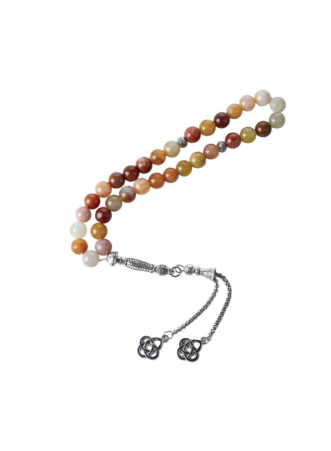 Fabienne Prayer Beads 33 Natural Stone Jinsi Jade Stone Tasbih 8mm with Gift Box and Metallic Tassel Ideal for Gift Ramadan Hajj Umrah Eid Pale Yellow - Image 3