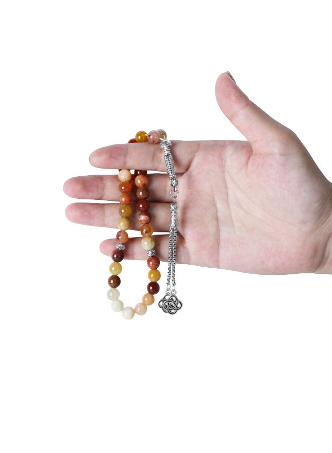 Fabienne Prayer Beads 33 Natural Stone Jinsi Jade Stone Tasbih 8mm with Gift Box and Metallic Tassel Ideal for Gift Ramadan Hajj Umrah Eid Pale Yellow - Image 4