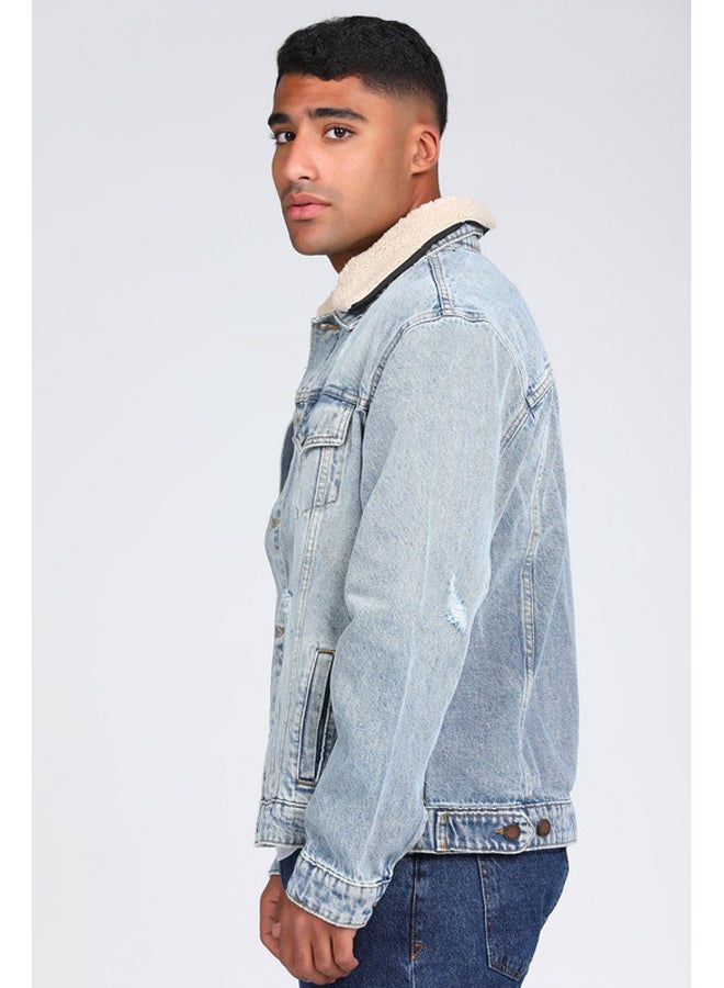 Marco Bergamo Men's Denim Jacket with Fur Collar - Image 2