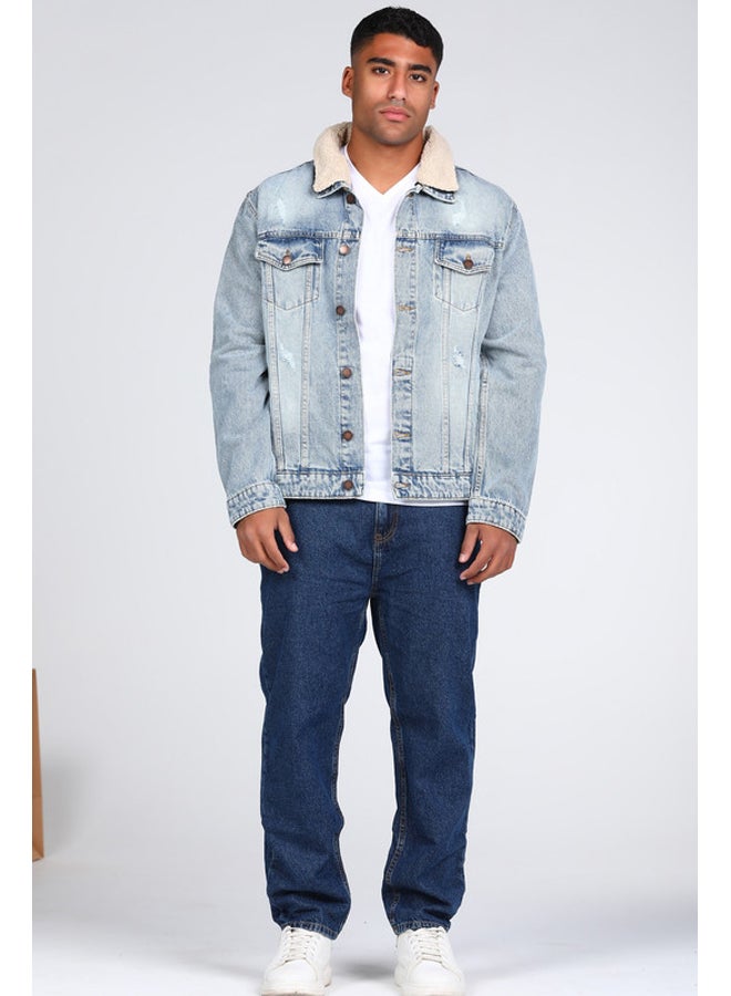 Marco Bergamo Men's Denim Jacket with Fur Collar - Image 1
