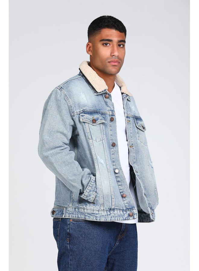Marco Bergamo Men's Denim Jacket with Fur Collar - Image 3