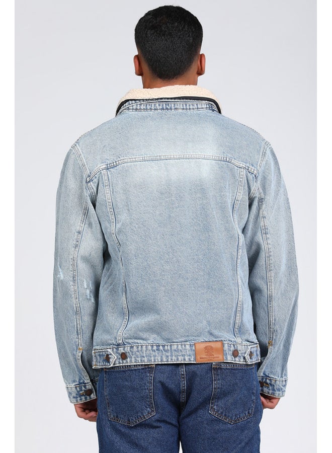 Marco Bergamo Men's Denim Jacket with Fur Collar - Image 4