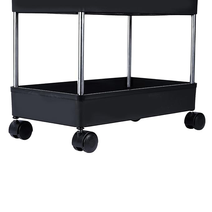 Caltero Plastic Kitchen Storage Trolley Rack Rolling Utility Cart Slide Out Storage Shelves Space Saving Home Storage Organizer Racks with Wheels Black 3 Layer2024 - Image 4