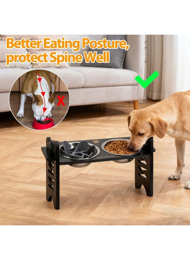PLITTPETTS Elevated Dog Bowls, 9 Height Adjustable Raised Stand with Stainless 2 Steel Food Bowls and Slow Feeder Bowl for Small, Medium Dogs and Cats, Bamboo Pet Food Dishes with Non-Slip Feet - Image 3