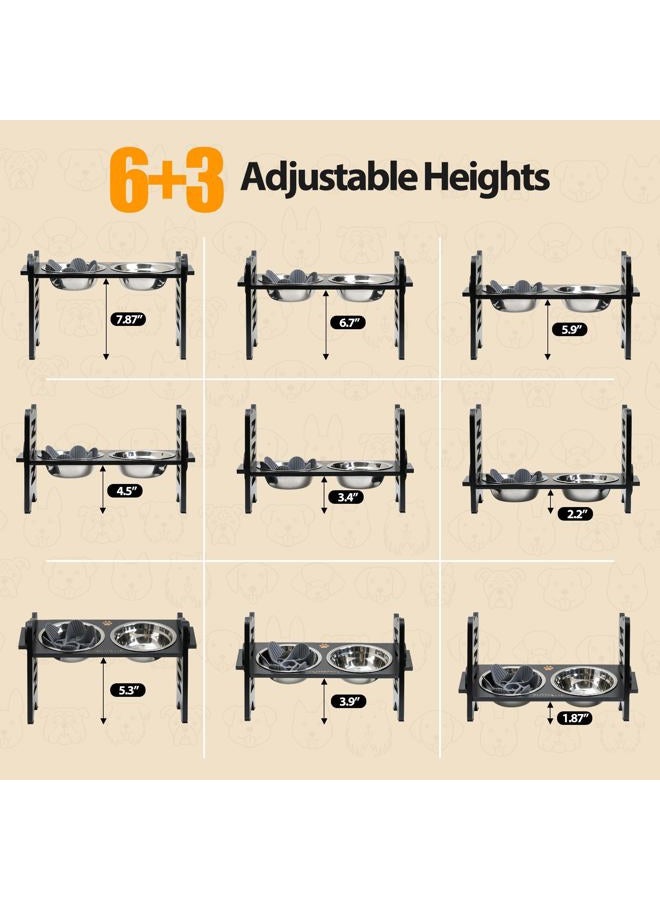 PLITTPETTS Elevated Dog Bowls, 9 Height Adjustable Raised Stand with Stainless 2 Steel Food Bowls and Slow Feeder Bowl for Small, Medium Dogs and Cats, Bamboo Pet Food Dishes with Non-Slip Feet - Image 2